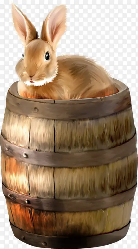 木桶上的兔子