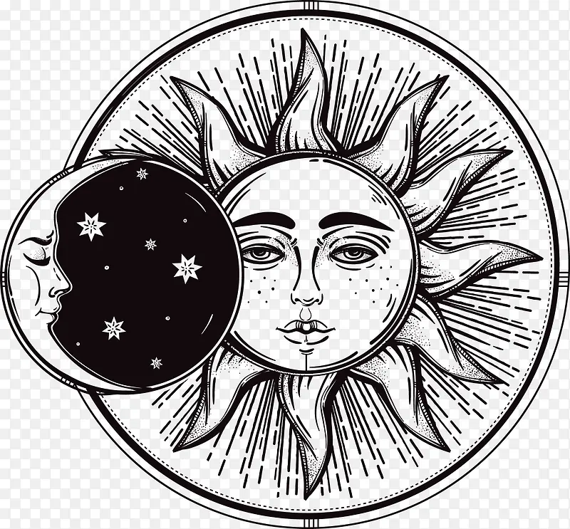 手绘太阳和月亮