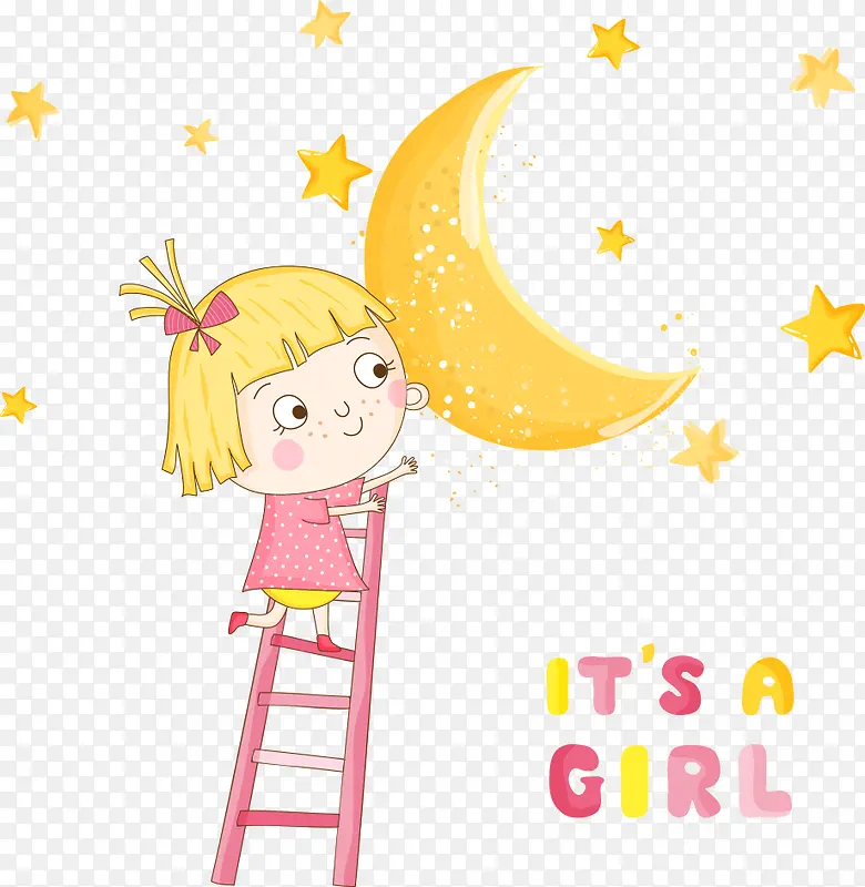 矢量梯子上摸月亮的女孩