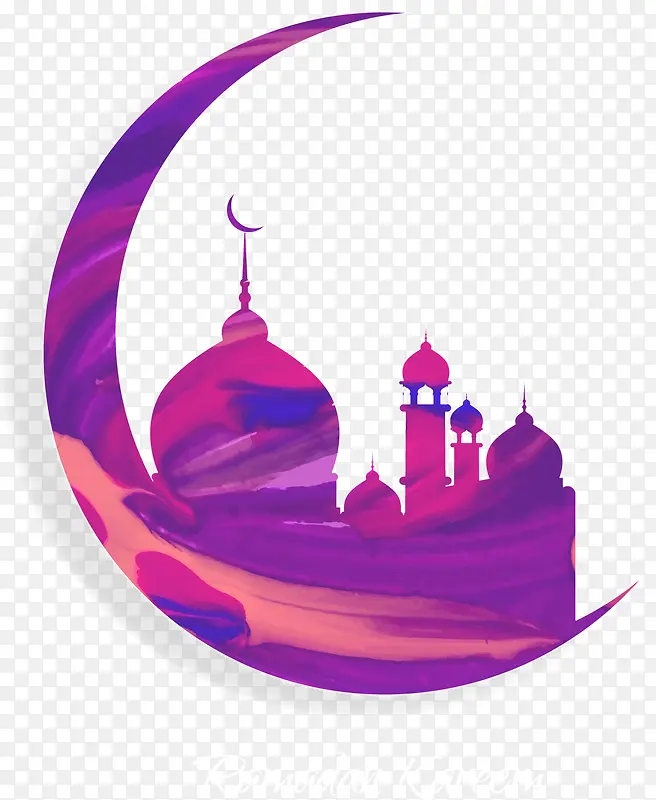 矢量手绘紫色月亮和伊斯兰教清真