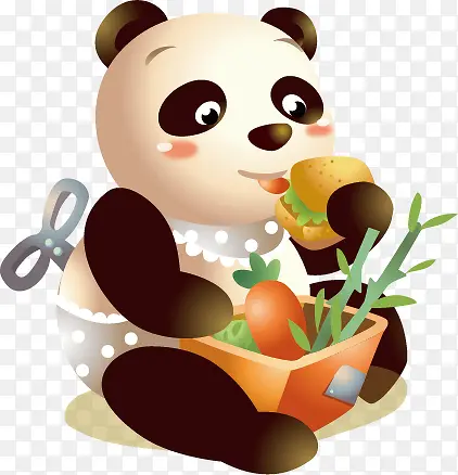 卡通就餐的熊猫