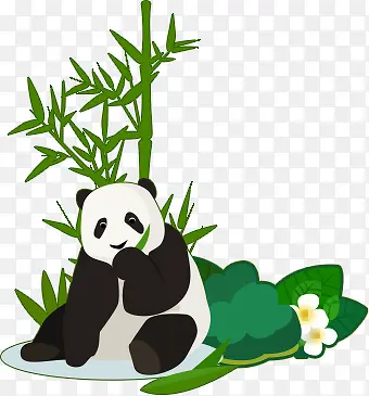 手绘绿色竹子大熊猫