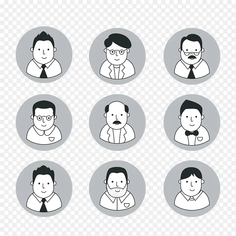 黑白商务男子头像矢量图