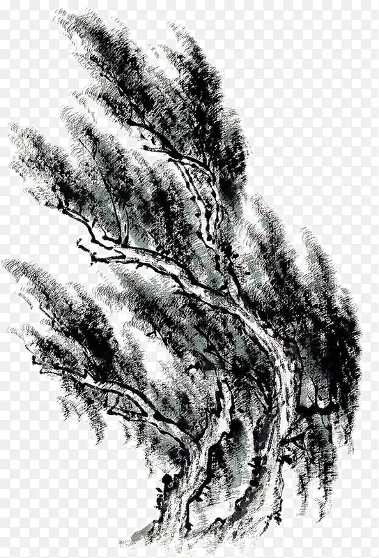 写意国画树木