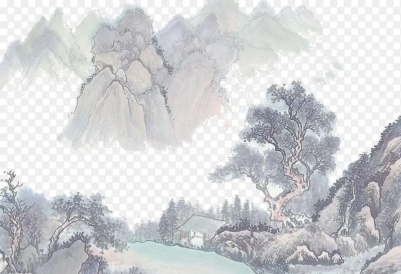 水墨画山