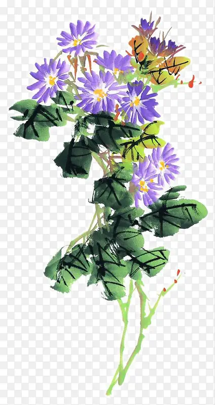 彩墨紫色花卉