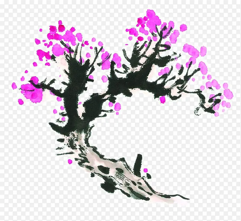 写意枯树紫花