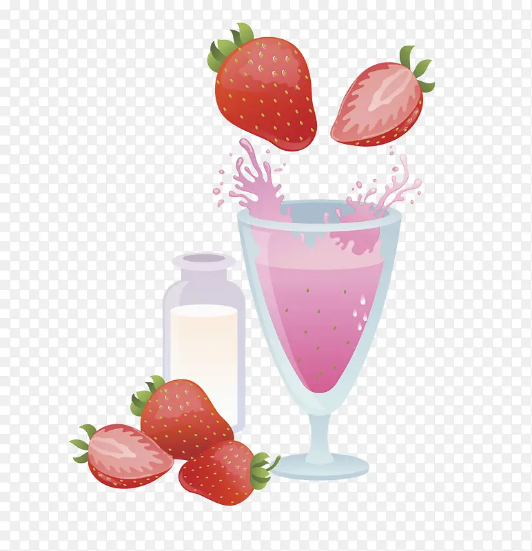 水彩草莓果汁饮品