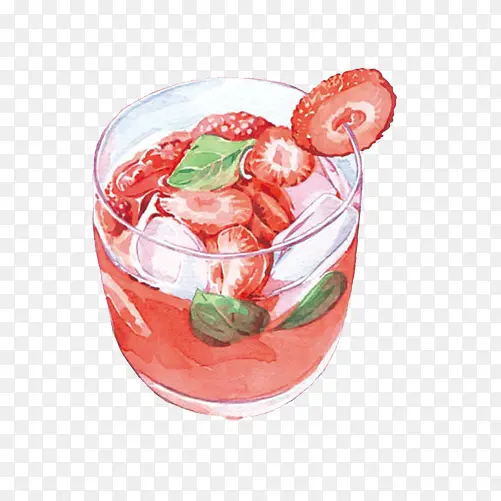 草莓果汁手绘画素材图片