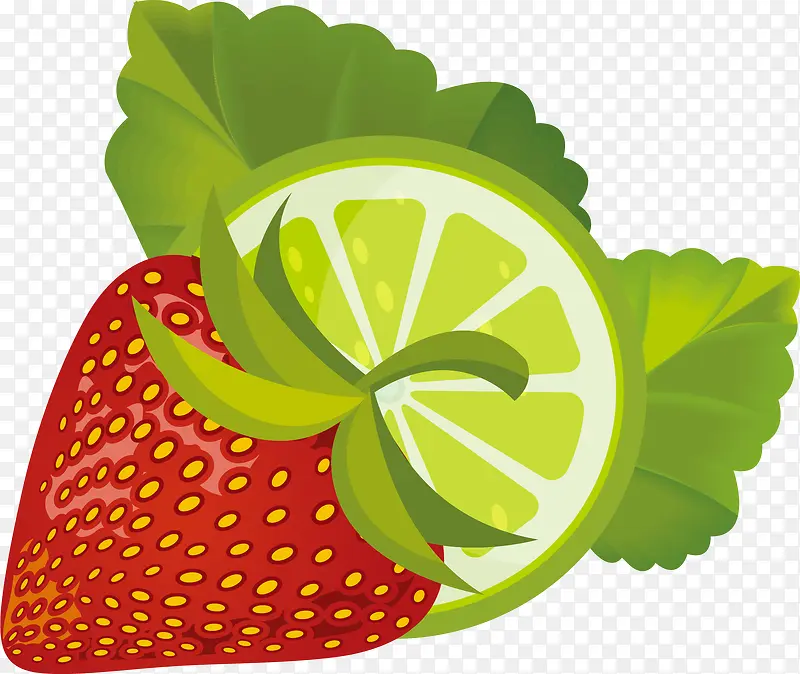 卡通草莓柠檬片果汁装饰图案