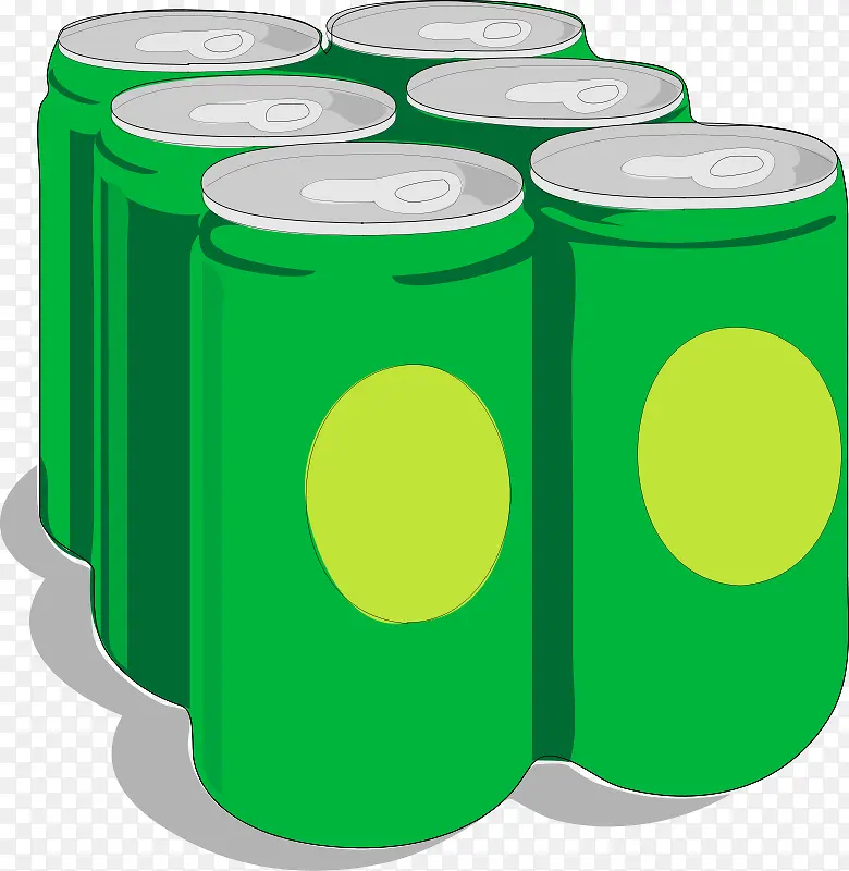 六瓶绿色瓶子的卡通饮料