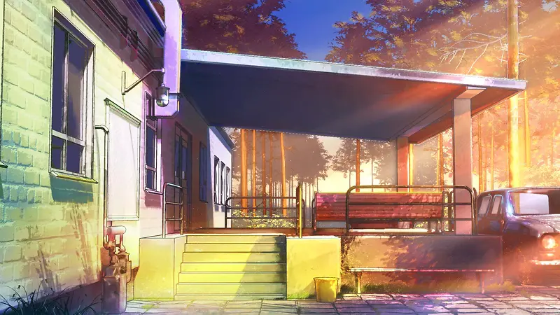 日系插画房屋光束高清素材