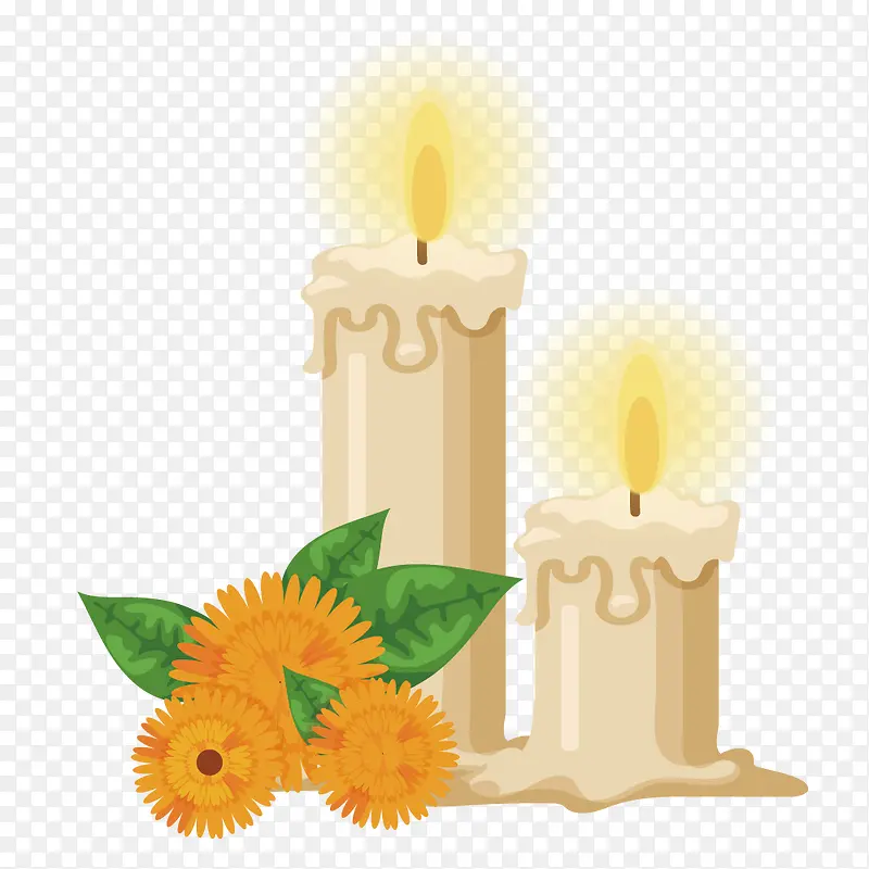 矢量蜡烛与花