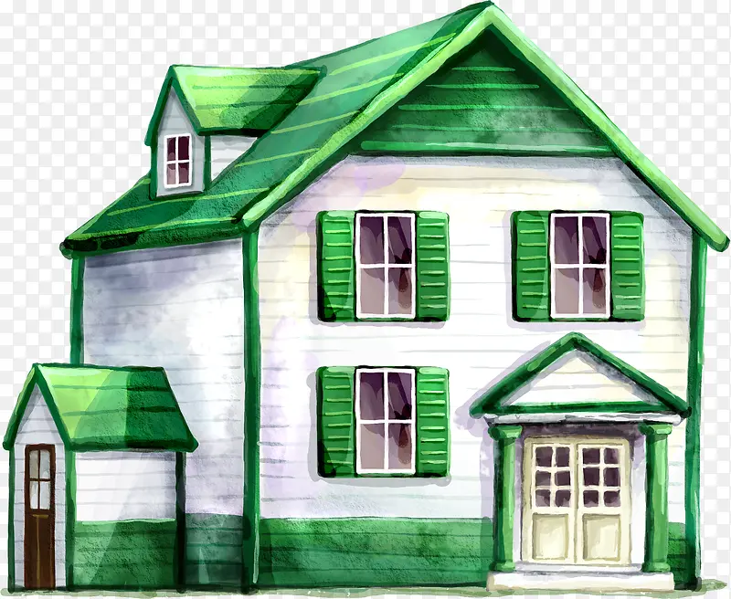 绿色粉刷别墅美景手绘