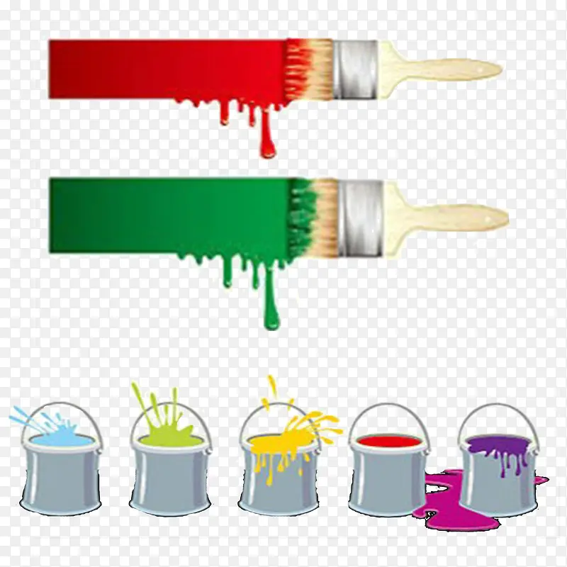 油漆刷和颜料桶