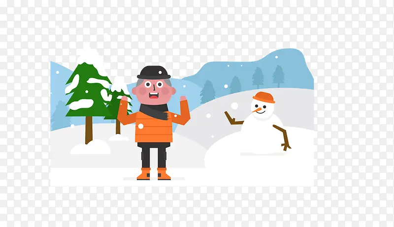 矢量堆雪人的男孩