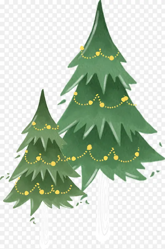 绿色手绘植物圣诞树