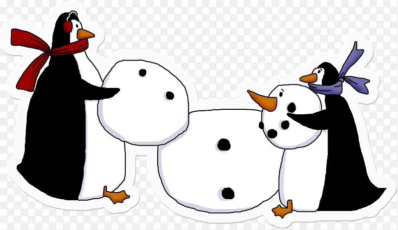 卡通企鹅堆雪人