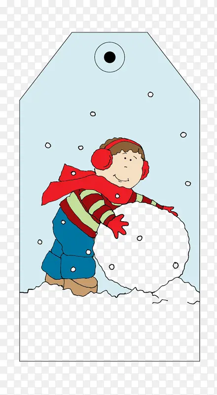 卡通冬天下雪滚雪球吊牌设计