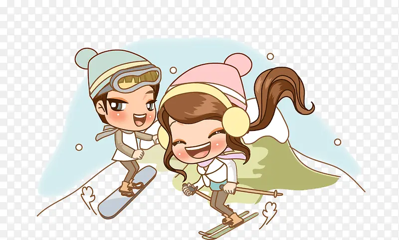 滑雪的男女孩