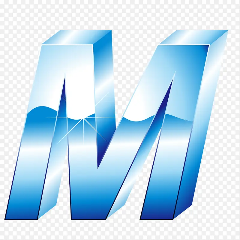 立体冰蓝效果字母M