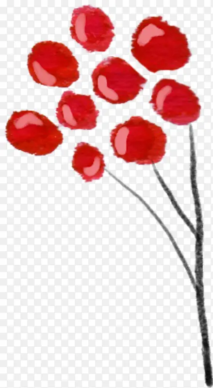 手绘水墨红色玫瑰花