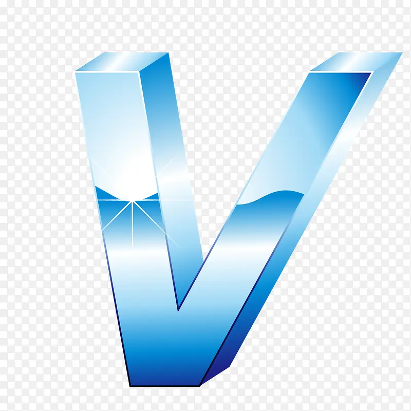 立体冰蓝效果字母V