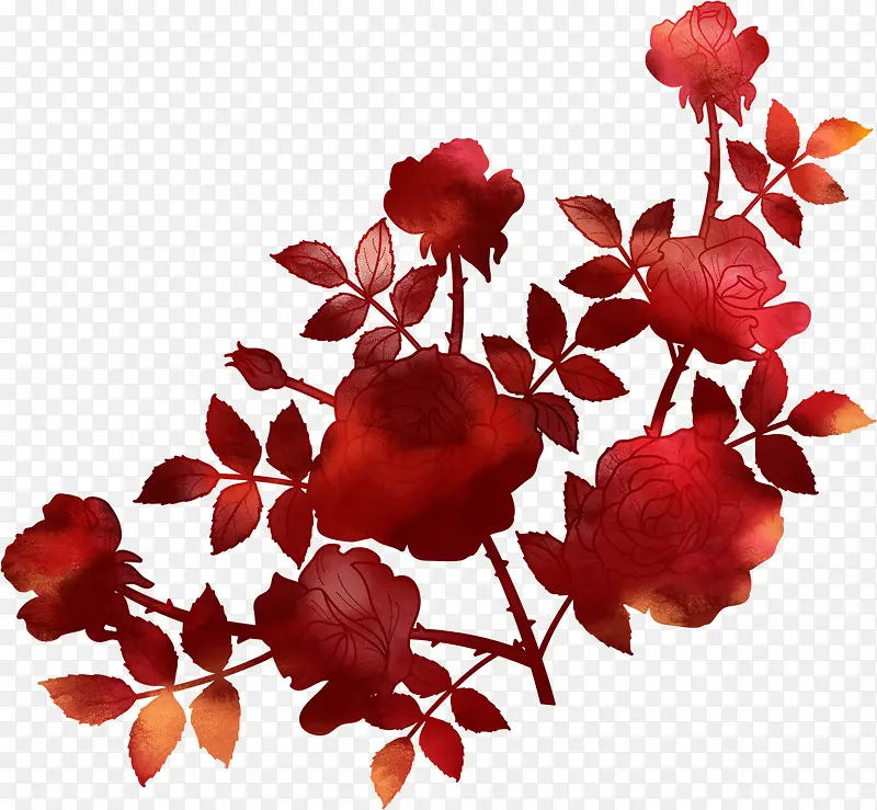 手绘红色鲜艳水彩玫瑰