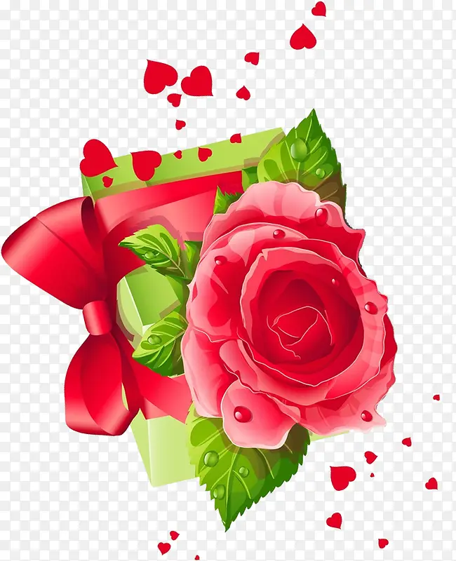 红色手绘玫瑰爱心植物