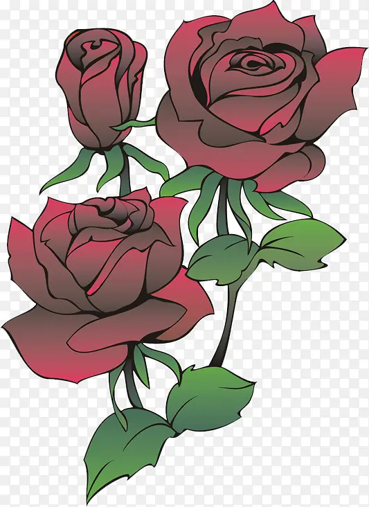 黑红手绘玫瑰植物造型