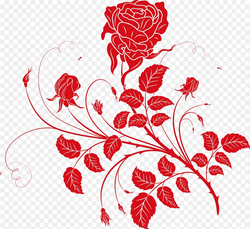 手绘红玫瑰花