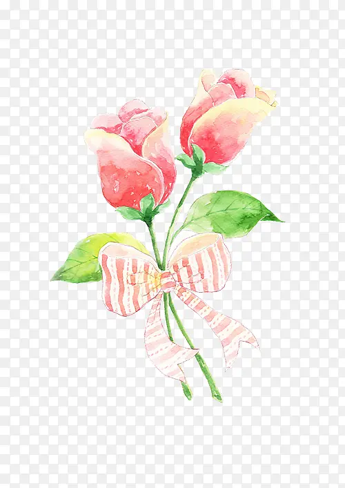 红色玫瑰花束手绘插画