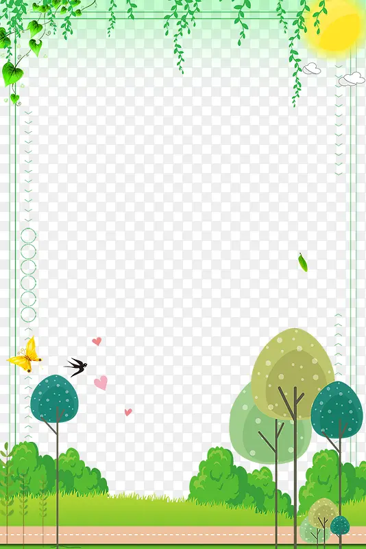 春季手绘树木植物装饰创意边框
