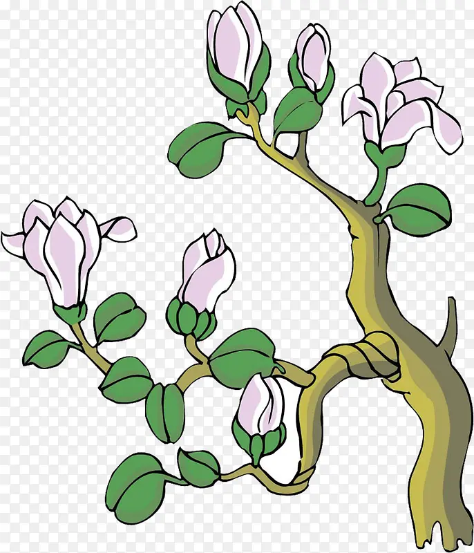 手绘紫色花朵大树设计