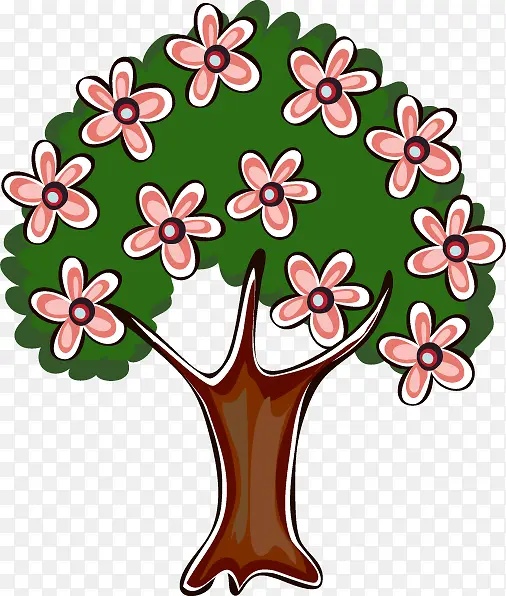 手绘艺术粉色花朵大树