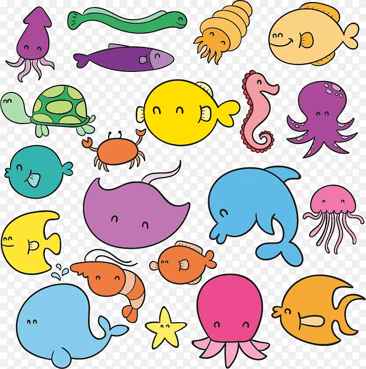 矢量21个卡通海洋生物