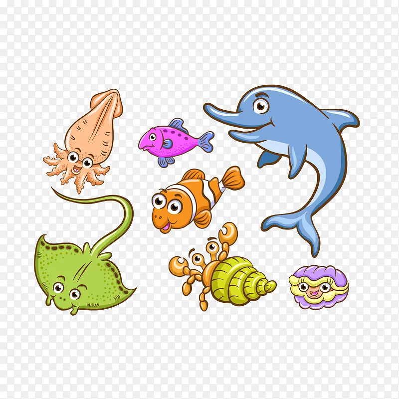 贝壳卡通海洋矢量图