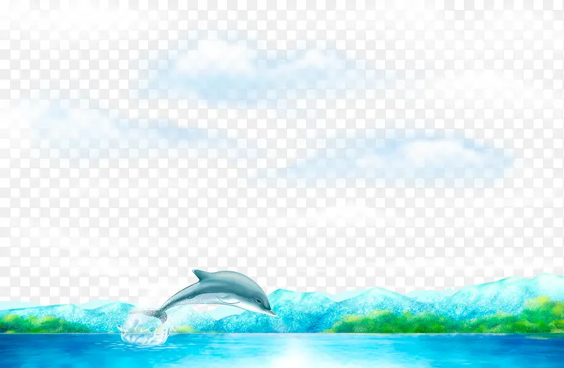 蓝色海洋上跳跃的海豚