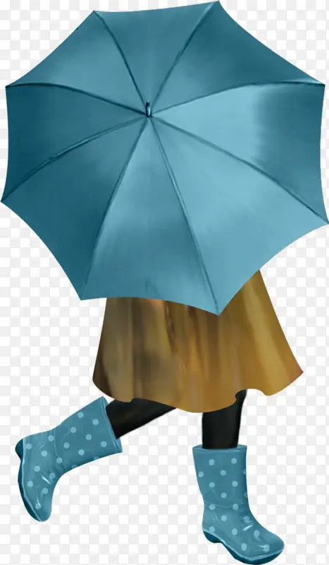 蓝色雨天手绘伞造型