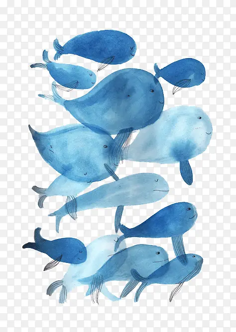 卡通鲸鱼鱼群