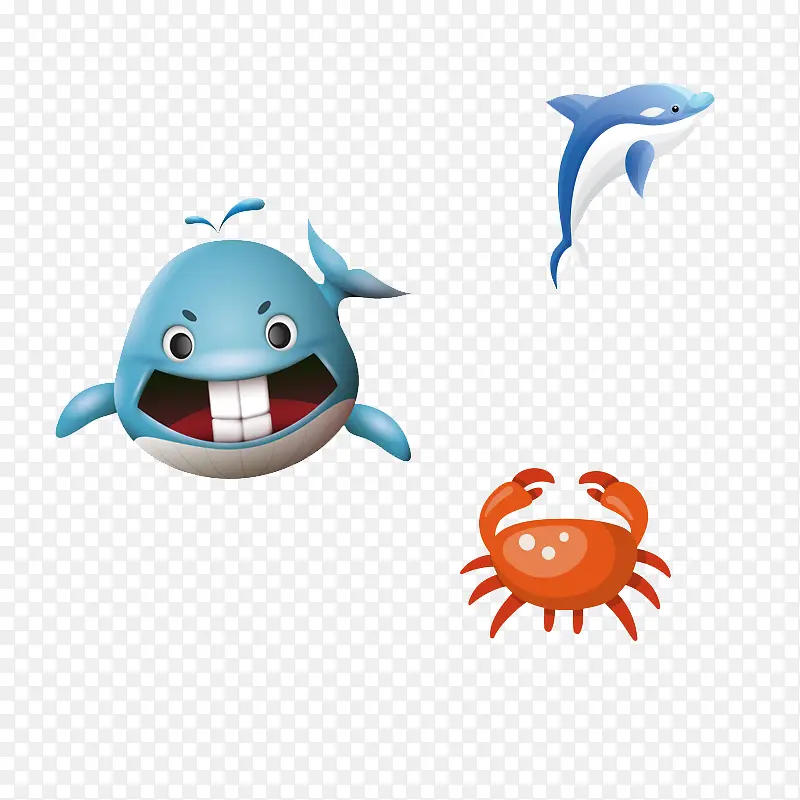 海洋卡通海生海豚螃蟹小动物