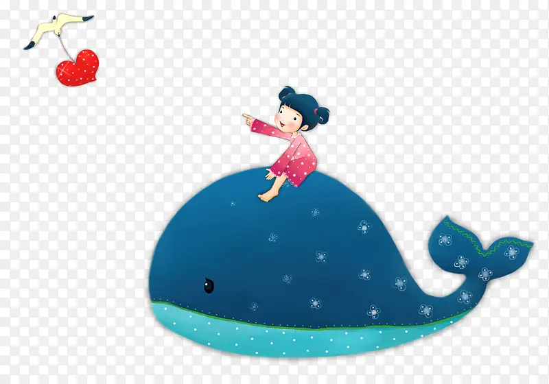 卡通 鲸鱼 小女孩 png素材