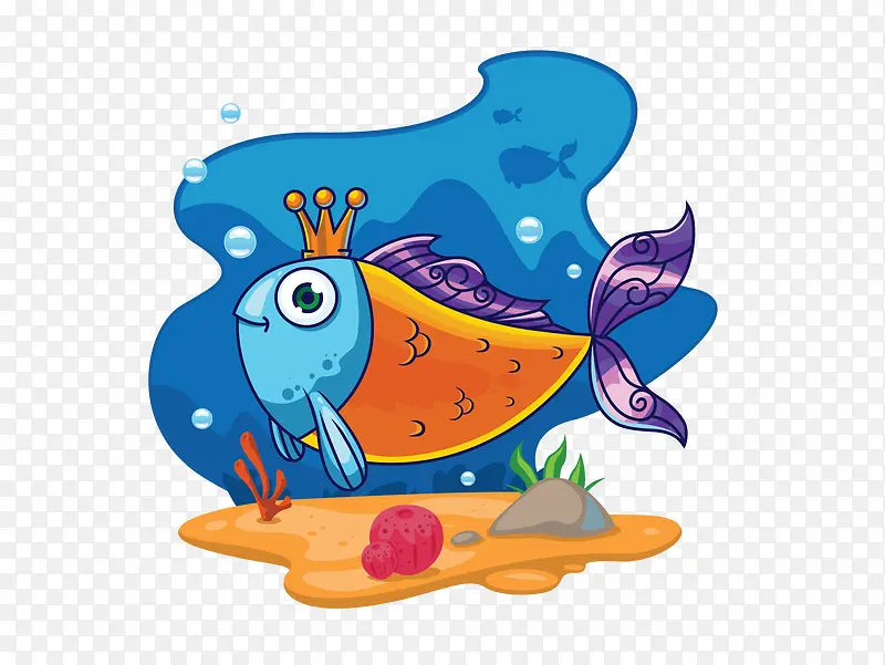 带皇冠的鱼插画