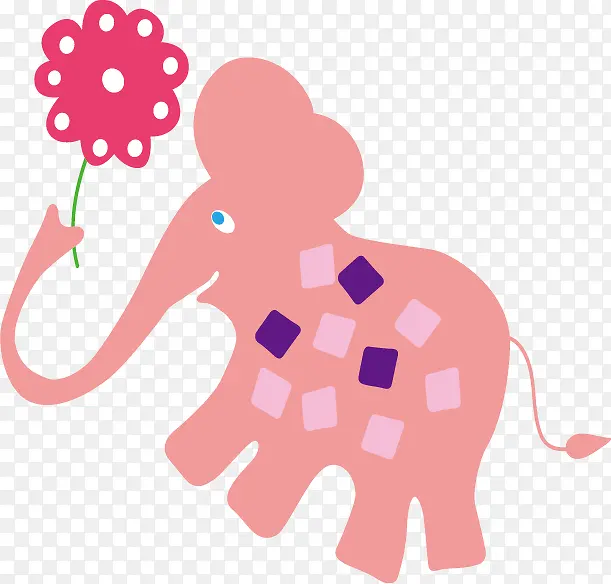 拿着花的粉色大象