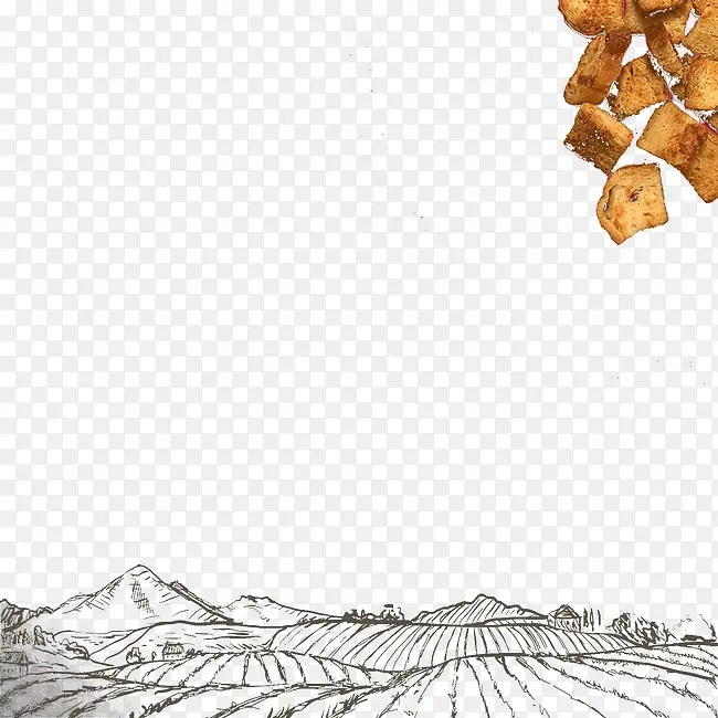 飘浮的薯片和山线条图