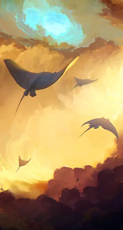 手绘黄色天空生物