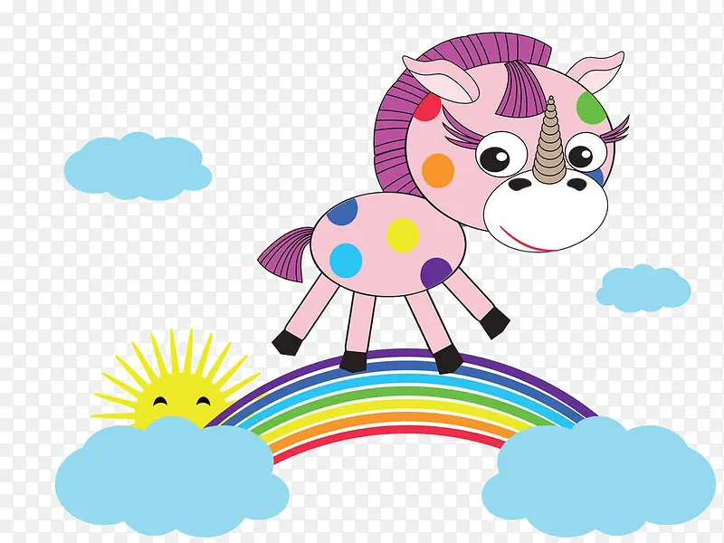 卡通彩虹上的马