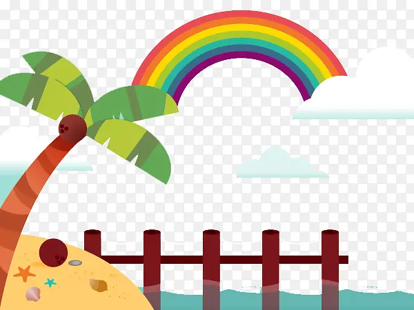 有彩虹的海边沙滩