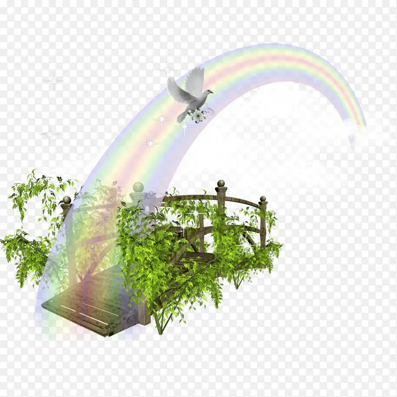 彩虹和植物桥矢量图