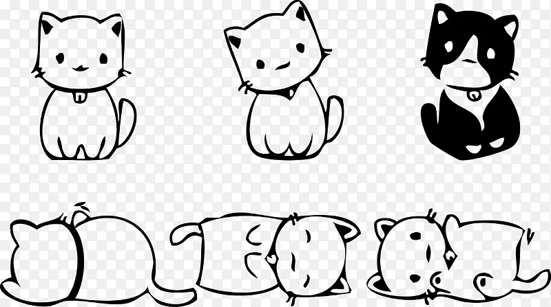 6只可爱的卡通小猫咪矢量图
